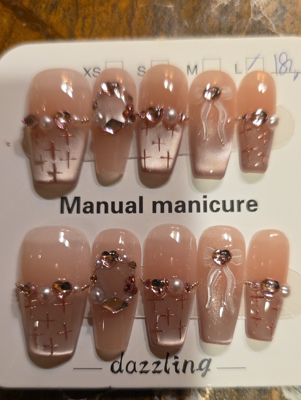 Dazzling Nude Pink Crystal Press-On Nails - Size Large